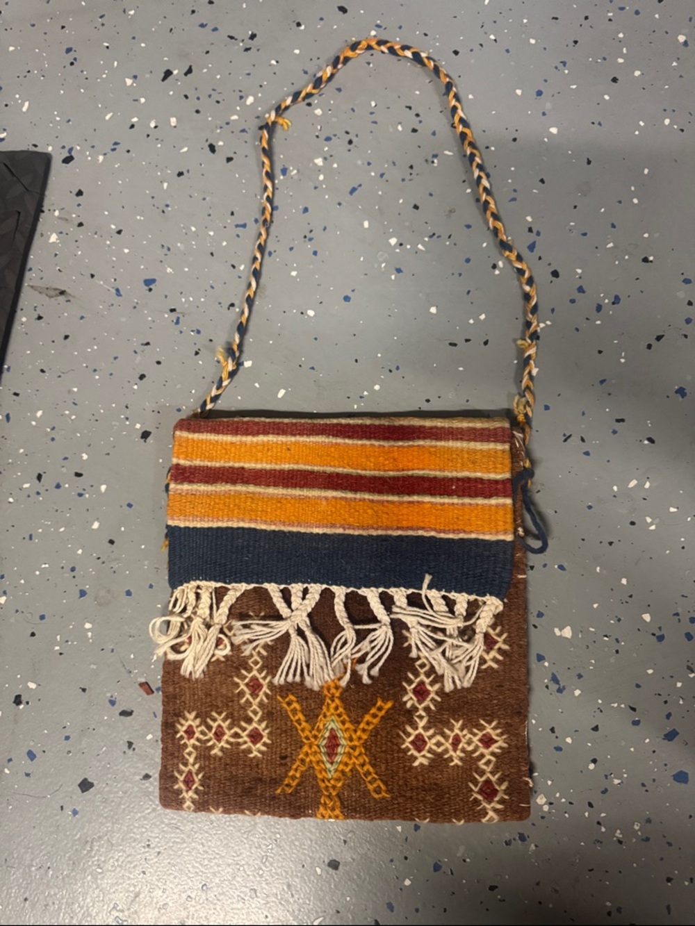 Boho Woven Fringe Crossbody Bag - Brown & Multicolor